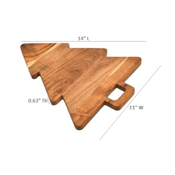 Christmas Tree Shaped Wood Cutting Board for kitchen, Christmas Tree Wooden Serving Tray with Handle, Christmas Decoration Charcuterie Tree Boards 14"L x 11"W