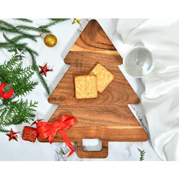 Christmas Tree Shaped Wood Cutting Board for kitchen, Christmas Tree Wooden Serving Tray with Handle, Christmas Decoration Charcuterie Tree Boards 14"L x 11"W