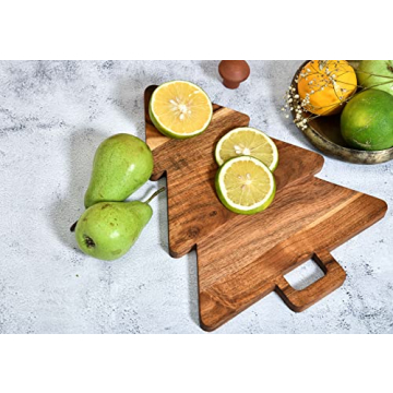 Christmas Tree Shaped Wood Cutting Board for kitchen, Christmas Tree Wooden Serving Tray with Handle, Christmas Decoration Charcuterie Tree Boards 14"L x 11"W