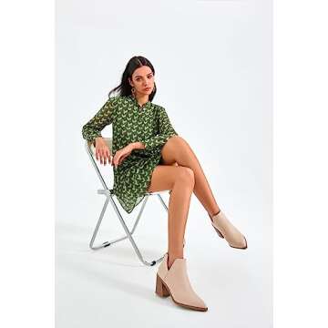 Kathemoi Womens Ankle Boots Slip on Cutout Pointed Toe Leopard Chunky Stacked Mid Heel Booties, Fits...