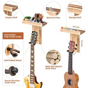 letitnice Guitar Wall Mount with Shelf - Pine Wood Rack