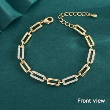 Fahonie Paperclip Chain Bracelet for Women - 14K Gold Plated Beauty