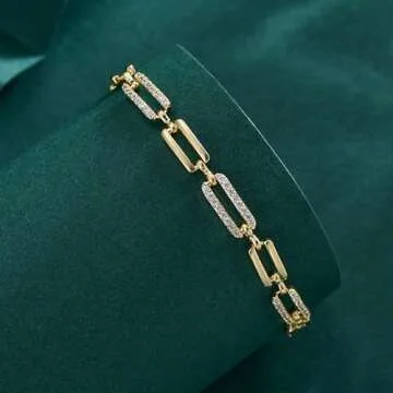 Fahonie Gold Plated Paperclip Chain Bracelet for Women