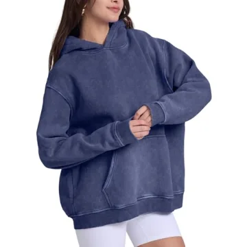Comfortable Womens Oversized Acid Wash Hoodie Vintage Style