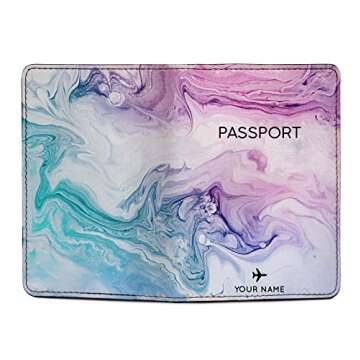 Personalized RFID Leather Passport Holder Cover - Travel Wallet - Marble