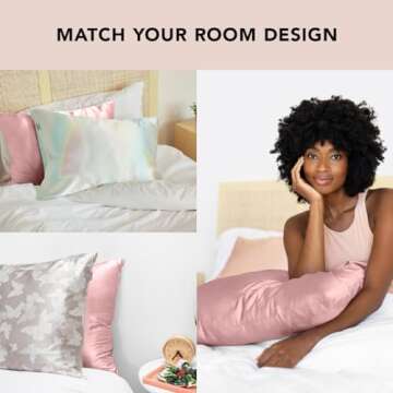 Kitsch Satin Pillowcase with Zipper for Hair & Skin, Softer Than Silk Pillow Cases Queen, Wrinkle-Free, Smooth and Cooling Satin Pillow Covers, Standard Size 19"x26", Valentines Gift - Aura, 2pcs