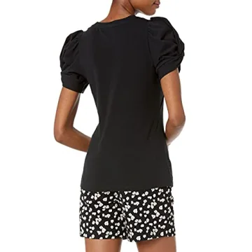 Amazon Essentials Women's Classic-Fit Twist Sleeve Crewneck T-Shirt, Black, Medium