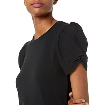 Amazon Essentials Women's Classic-Fit Twist Sleeve Crewneck T-Shirt, Black, Medium