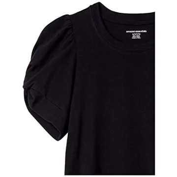Amazon Essentials Women's Classic-Fit Twist Sleeve Crewneck T-Shirt, Black, Medium