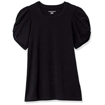 Amazon Essentials Women's Classic-Fit Twist Sleeve Crewneck T-Shirt, Black, Medium