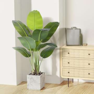 ZEEOZE Artificial Bird of Paradise Plant 4Ft Tall Fake Tropical Palm Tree Large Fake Plants with 9 S...