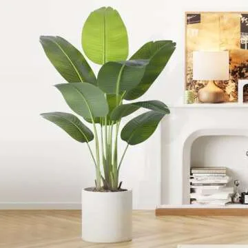 ZEEOZE Artificial Bird of Paradise Plant 4Ft Tall Fake Tropical Palm Tree Large Fake Plants with 9 Silk Banana Leaves Faux Plant Indoor Decor Trees with White Pot for Home Bedroom Living Room Office