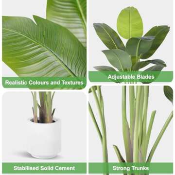 ZEEOZE Artificial Bird of Paradise Plant 4Ft Tall Fake Tropical Palm Tree Large Fake Plants with 9 Silk Banana Leaves Faux Plant Indoor Decor Trees with White Pot for Home Bedroom Living Room Office