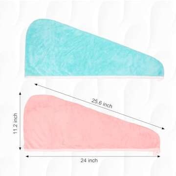 BABYSHEEP Microfiber Hair Towel Wrap for Women, Hair Drying Towel with Button, Super Absorbent Quick Dry Hair Turban for Curly Long Thick Hair (Pink & Blue)