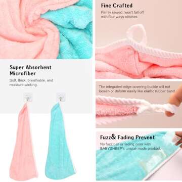 BABYSHEEP Microfiber Hair Towel Wrap for Women, Hair Drying Towel with Button, Super Absorbent Quick Dry Hair Turban for Curly Long Thick Hair (Pink & Blue)