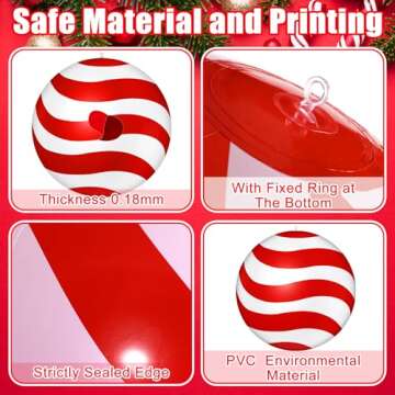 Jetec 12 Pcs 24 Inch 16 Inch Giant Inflatable Christmas Ball Inflatables Christmas Ornaments Candy Cane Large PVC Inflatable Ball Decorations for Christmas Tree Holiday Yard Lawn Porch Outdoor Decor