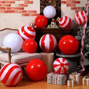 Jetec 12 Pcs 24 Inch 16 Inch Giant Inflatable Christmas Ball Inflatables Christmas Ornaments Candy Cane Large PVC Inflatable Ball Decorations for Christmas Tree Holiday Yard Lawn Porch Outdoor Decor