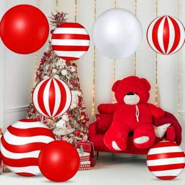 Jetec 12 Pcs 24 Inch 16 Inch Giant Inflatable Christmas Ball Inflatables Christmas Ornaments Candy Cane Large PVC Inflatable Ball Decorations for Christmas Tree Holiday Yard Lawn Porch Outdoor Decor