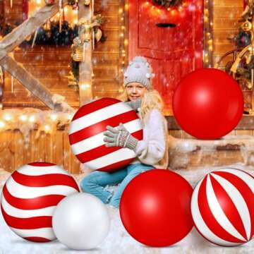 Jetec 12 Pcs 24 Inch 16 Inch Giant Inflatable Christmas Ball Inflatables Christmas Ornaments Candy Cane Large PVC Inflatable Ball Decorations for Christmas Tree Holiday Yard Lawn Porch Outdoor Decor