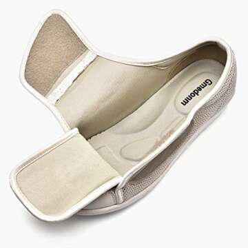 Gmedonm Women's Wide Shoes with Adjustable Lightweight for Diabetic Edema Plantar Fasciitis Bunions Arthritis Swollen Feet Air Cushion Bottom Fattening and Widening Elderly Shoes Beige