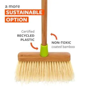 Full Circle Clean Sweep Bamboo Broom - Angled for Precision in Tight Spaces, with Recycled Stiff Bristles for Indoor & Outdoor Cleaning - Ideal for Pet Hair, Kitchen, Hardwood, and Garage, Green