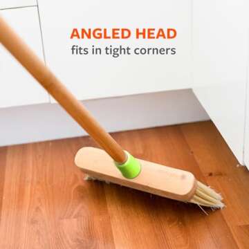 Full Circle Clean Sweep Bamboo Broom - Angled for Precision in Tight Spaces, with Recycled Stiff Bristles for Indoor & Outdoor Cleaning - Ideal for Pet Hair, Kitchen, Hardwood, and Garage, Green