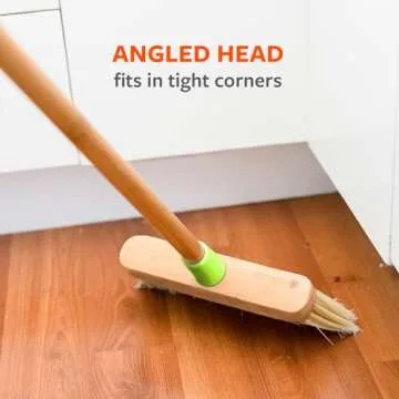 Full Circle Clean Sweep Bamboo Broom - Angled for Precision in Tight Spaces, with Recycled Stiff Bristles for Indoor & Outdoor Cleaning - Ideal for Pet Hair, Kitchen, Hardwood, and Garage, Green