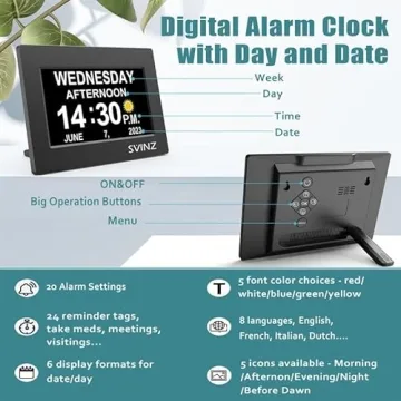 SVINZ Dementia Clock Large Digital Calendar with Alarms