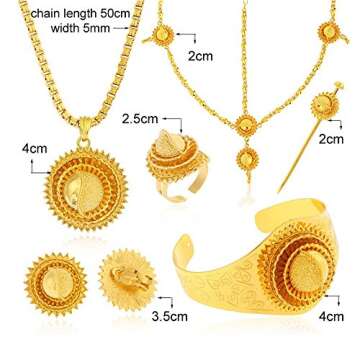 24K Yellow Gold Plated Ethiopian Jewelry Sets, African Bridal Jewelry for Ethiopian Women