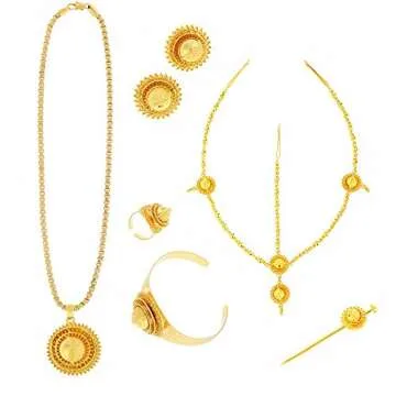 24K Yellow Gold Plated Ethiopian Jewelry Sets, African Bridal Jewelry for Ethiopian Women