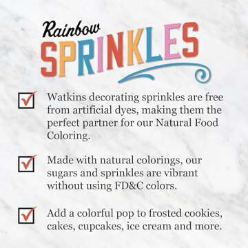 Watkins Rainbow Decorating Sprinkles, No Artificial Dyes, Kosher, 3.4 Ounce Jar, 1-Pack