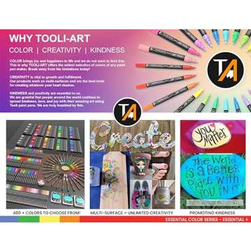 TOOLI-ART Acrylic Paint Pens Assorted Vibrant Markers for Rock Painting, Canvas, Glass, Mugs, Wood, Fabric, Metal, Ceramics. Non Toxic, Quick Dry, Multi-Surface, Lightfast (EXTRA FINE)