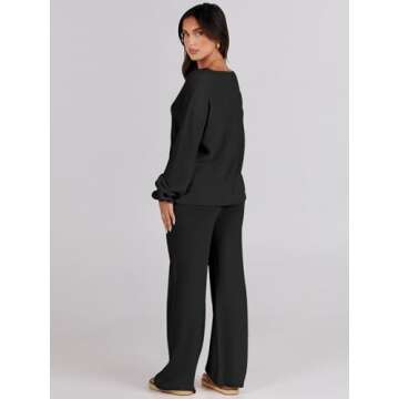 Caracilia Lounge Sets for Women Two Piece Outfits Fall Knit Matching Lounge Wear Jogger Sweater Sets 2023 Winter Casual V Neck Sweat Suit Tracksuit Travel Comfy Cozy Trendy Clothes B1165heise-S Black