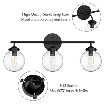 Ralbay Matte Black Vanity Light Fixtures Vintage Style