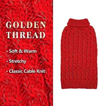 KYEESE Christmas Dog Sweaters for Small Dogs with Golden Thread Turtleneck Dog Sweater Cat Sweater Red for Winter