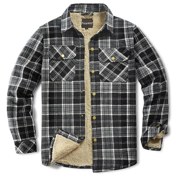 Puwasa Men's Plaid Flannel Jacket - Warm Sherpa Lined & Light Weight