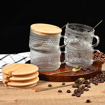 TIMIFTE Vintage Coffee Mugs Set of 4 with Lids and Spoons