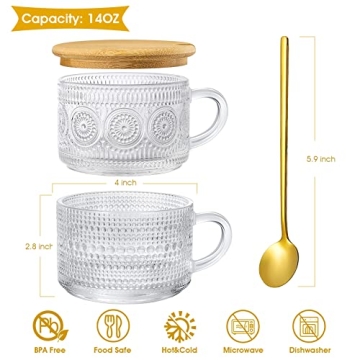 TIMIFTE Vintage Coffee Mugs Set of 4 with Lids and Spoons