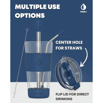 Hemli Double Wall Glass Coffee Tumbler - Travel Mug with Straw