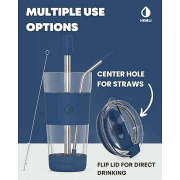 Hemli Double Wall Glass Coffee Tumbler - Travel Mug with Straw