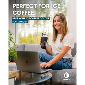 Hemli Double Wall Glass Coffee Tumbler - Travel Mug with Straw