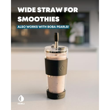 Hemli Double Wall Glass Coffee Tumbler - Travel Mug with Straw