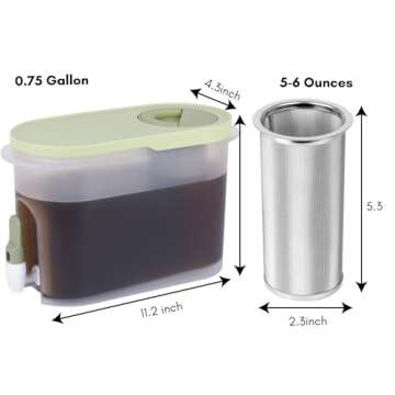 JILLMO Iced Coffee Pitcher, 3/4 Gallon Cold Brew Coffee Maker with Steel Fine Mesh Filter, Green