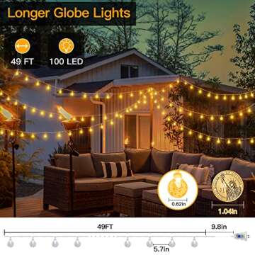 Ollny Globe String Lights 49FT 100LED USB Lights, 11 Modes Color Changing String Lights, Waterproof Indoor Lights with Remote for Camping Classroom Patio Garden Gazebo Party Bedroom Decorations