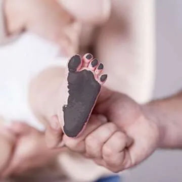 Tiny Ideas Baby's First Christmas Holiday Keepsake Photo Frame with Ink Pad for Handprint or Footprint, Red