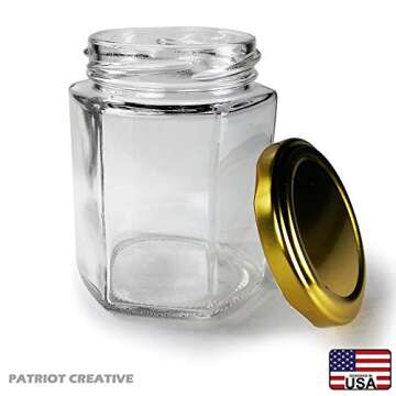 Hexagon Glass Jars with Gold Lids - 30pcs 6oz