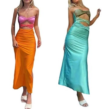 Argeousgor Stylish Newspaper Printed Tube Dress for Women