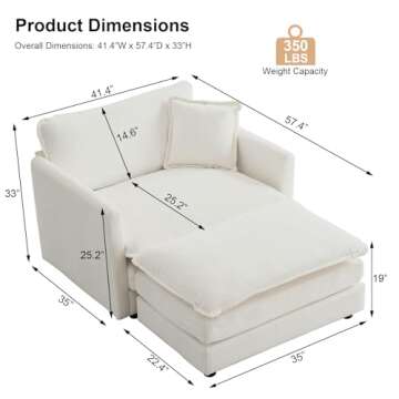 KIVENJAJA 41.4”W Oversized Sofa Chair with Ottoman, Modern Chenille Deep Seat Single Couch Armchai...