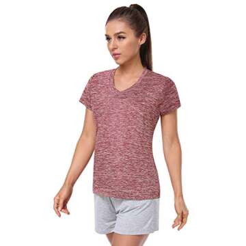 Cosy Pyro Women's Short Sleeve V-Neck Athletic T-Shirt Exercise Yoga Tees Dry Fit Gym Shirts Moisture Wicking Workout Tops Pack of 5 Black1/Black/Gray/Wine/Azure L