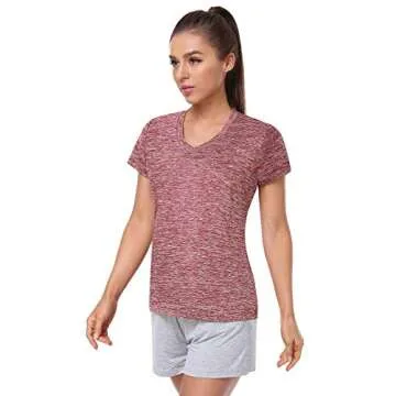 Cosy Pyro Women's Short Sleeve V-Neck Athletic T-Shirt Exercise Yoga Tees Dry Fit Gym Shirts Moisture Wicking Workout Tops Pack of 5 Black1/Black/Gray/Wine/Azure L